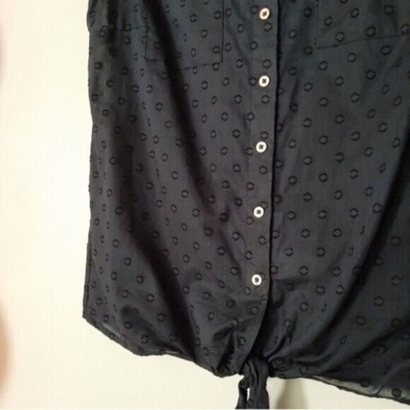 ANNE KLEIN Sleeveless Blouse Bottom Tie Semisheer Navy Blue Sz S - Picture 4 of 13